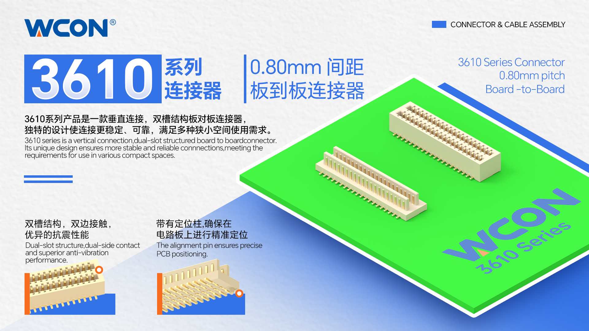 3610系列板对板万搏网页版登录入口器：0.80mm间距，支持双向对配的高密度万搏（中国）